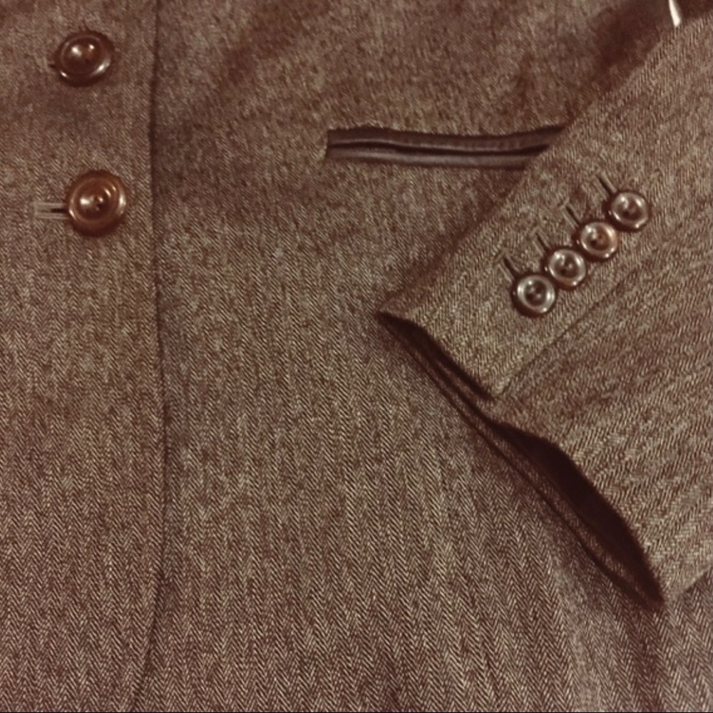 Bill Brass Herringbone Leather Trim Tailored Blazer - Picture 2 of 5